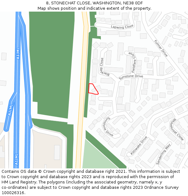 8, STONECHAT CLOSE, WASHINGTON, NE38 0DF: Location map and indicative extent of plot