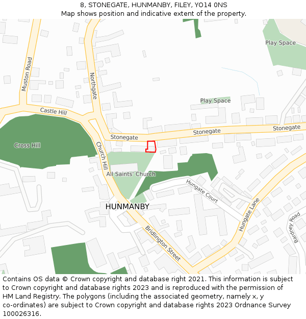 8, STONEGATE, HUNMANBY, FILEY, YO14 0NS: Location map and indicative extent of plot