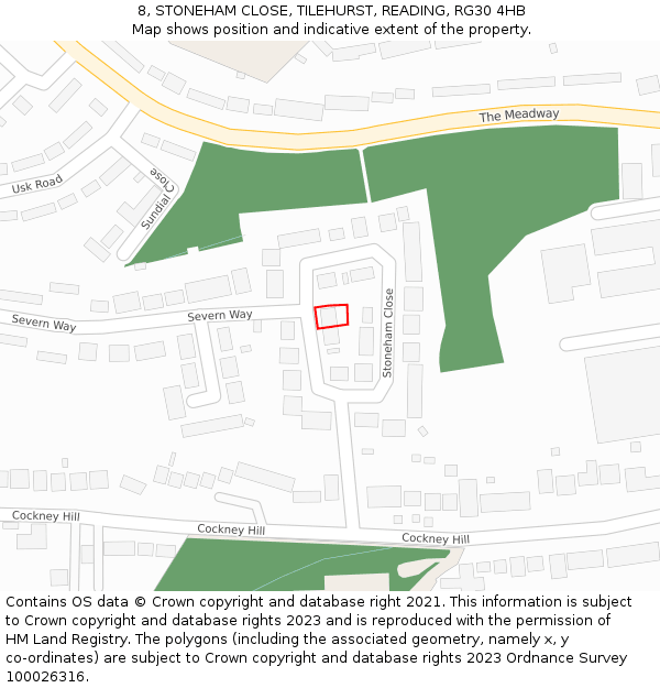 8, STONEHAM CLOSE, TILEHURST, READING, RG30 4HB: Location map and indicative extent of plot
