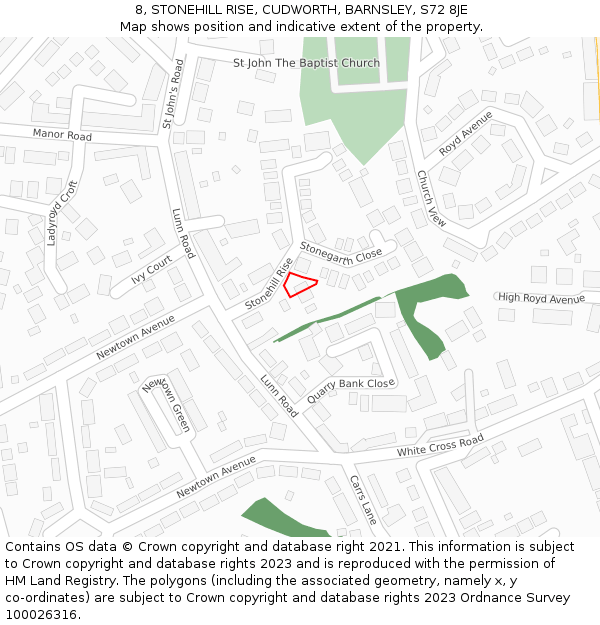 8, STONEHILL RISE, CUDWORTH, BARNSLEY, S72 8JE: Location map and indicative extent of plot