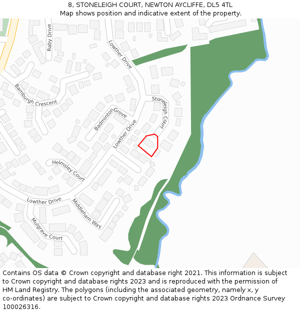 8, STONELEIGH COURT, NEWTON AYCLIFFE, DL5 4TL: Location map and indicative extent of plot