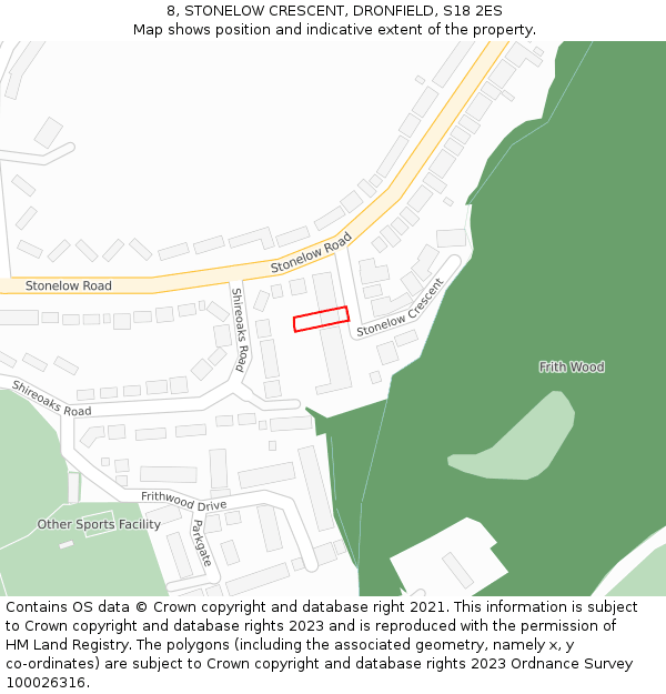 8, STONELOW CRESCENT, DRONFIELD, S18 2ES: Location map and indicative extent of plot