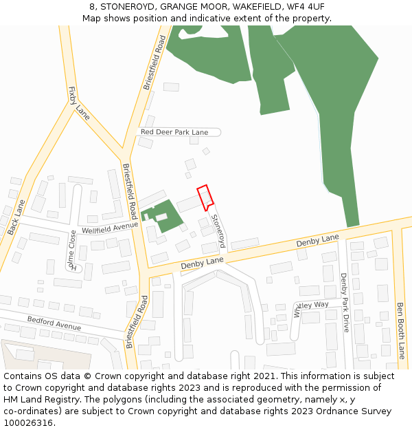 8, STONEROYD, GRANGE MOOR, WAKEFIELD, WF4 4UF: Location map and indicative extent of plot