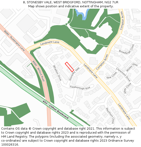 8, STONESBY VALE, WEST BRIDGFORD, NOTTINGHAM, NG2 7UR: Location map and indicative extent of plot