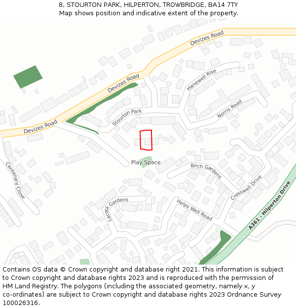 8, STOURTON PARK, HILPERTON, TROWBRIDGE, BA14 7TY: Location map and indicative extent of plot