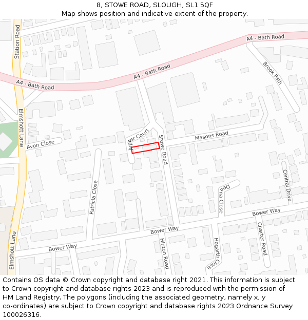 8, STOWE ROAD, SLOUGH, SL1 5QF: Location map and indicative extent of plot