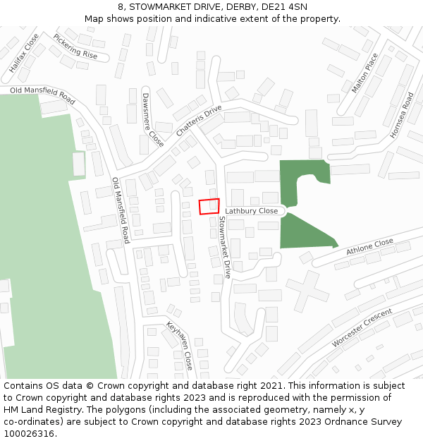 8, STOWMARKET DRIVE, DERBY, DE21 4SN: Location map and indicative extent of plot