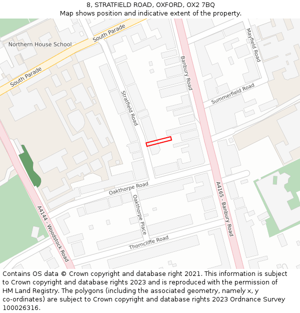 8, STRATFIELD ROAD, OXFORD, OX2 7BQ: Location map and indicative extent of plot