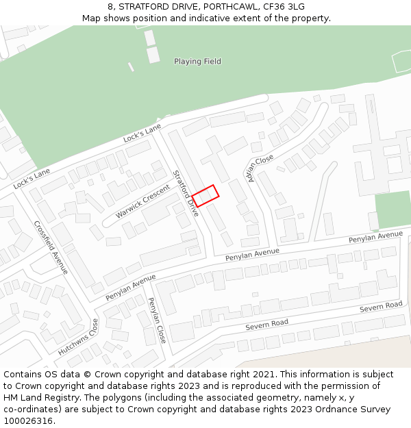 8, STRATFORD DRIVE, PORTHCAWL, CF36 3LG: Location map and indicative extent of plot