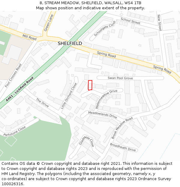 8, STREAM MEADOW, SHELFIELD, WALSALL, WS4 1TB: Location map and indicative extent of plot