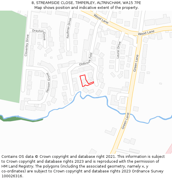 8, STREAMSIDE CLOSE, TIMPERLEY, ALTRINCHAM, WA15 7PE: Location map and indicative extent of plot