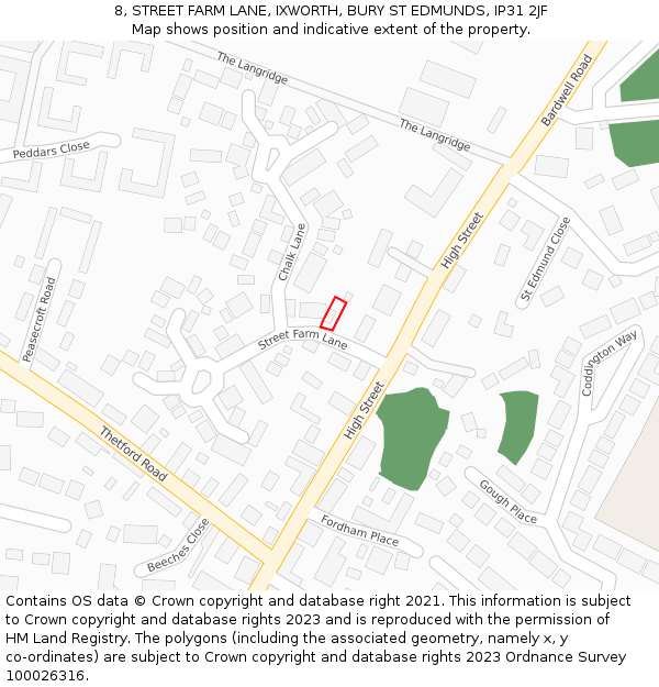 8, STREET FARM LANE, IXWORTH, BURY ST EDMUNDS, IP31 2JF: Location map and indicative extent of plot