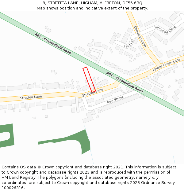 8, STRETTEA LANE, HIGHAM, ALFRETON, DE55 6BQ: Location map and indicative extent of plot