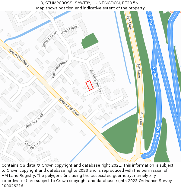 8, STUMPCROSS, SAWTRY, HUNTINGDON, PE28 5NH: Location map and indicative extent of plot