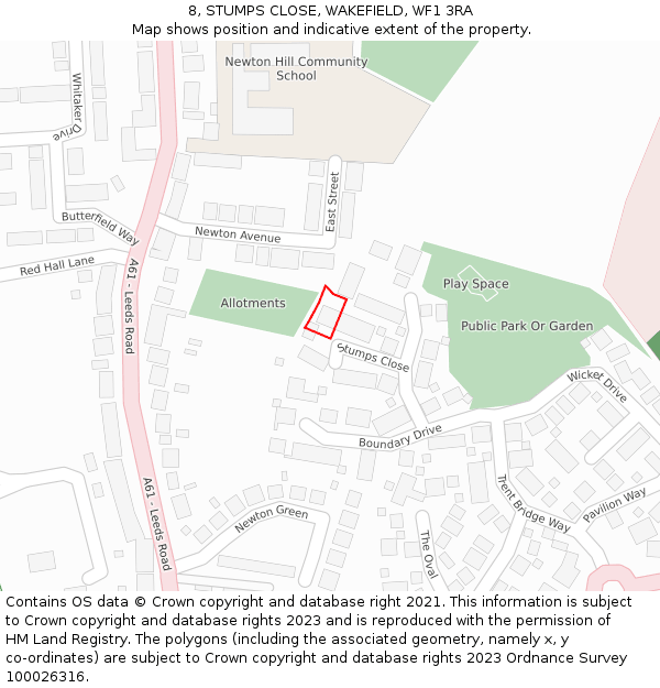 8, STUMPS CLOSE, WAKEFIELD, WF1 3RA: Location map and indicative extent of plot