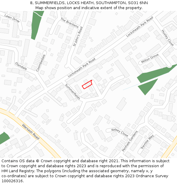 8, SUMMERFIELDS, LOCKS HEATH, SOUTHAMPTON, SO31 6NN: Location map and indicative extent of plot