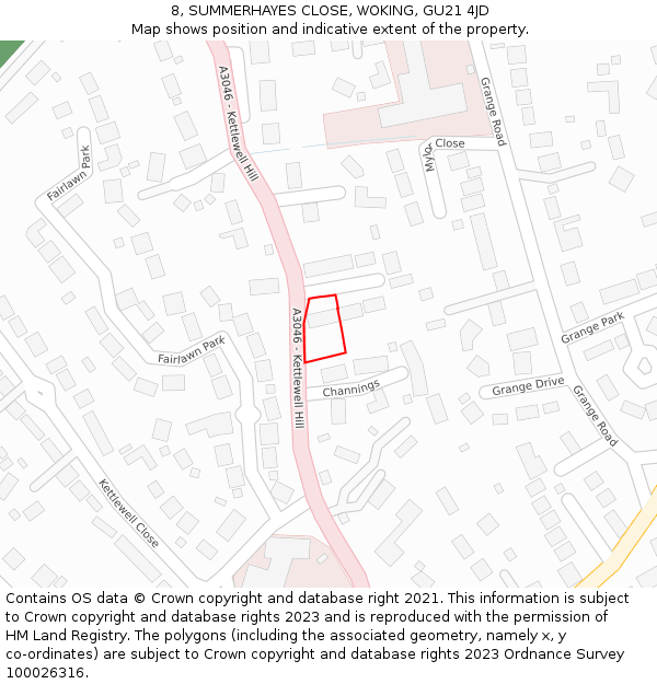 8, SUMMERHAYES CLOSE, WOKING, GU21 4JD: Location map and indicative extent of plot