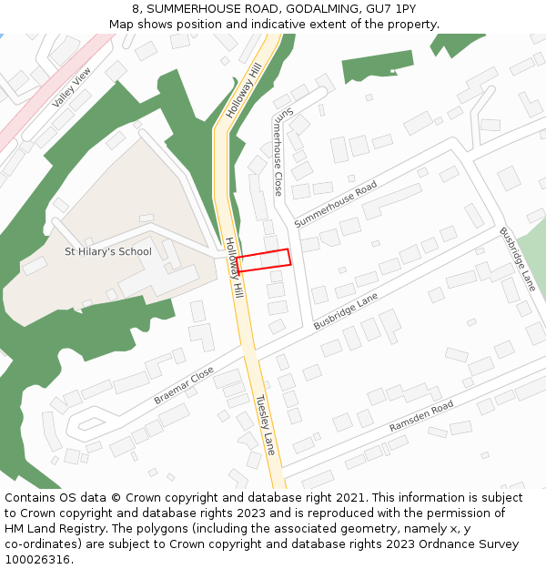 8, SUMMERHOUSE ROAD, GODALMING, GU7 1PY: Location map and indicative extent of plot