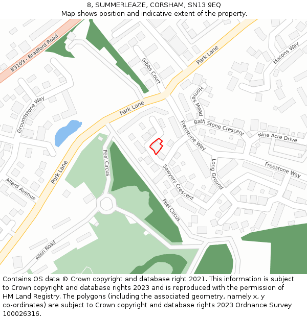 8, SUMMERLEAZE, CORSHAM, SN13 9EQ: Location map and indicative extent of plot