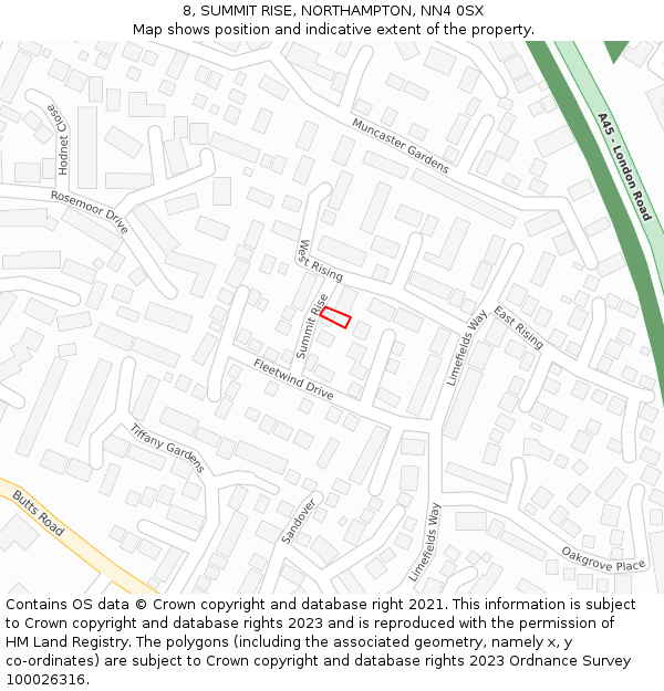 8, SUMMIT RISE, NORTHAMPTON, NN4 0SX: Location map and indicative extent of plot