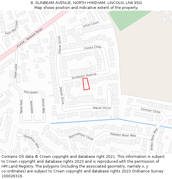 8, SUNBEAM AVENUE, NORTH HYKEHAM, LINCOLN, LN6 9SG: Location map and indicative extent of plot