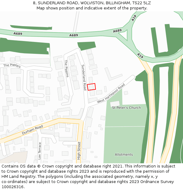 8, SUNDERLAND ROAD, WOLVISTON, BILLINGHAM, TS22 5LZ: Location map and indicative extent of plot