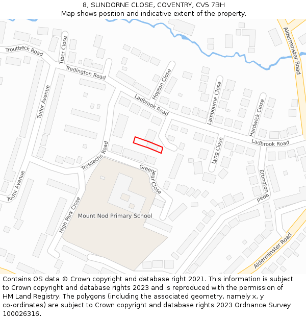 8, SUNDORNE CLOSE, COVENTRY, CV5 7BH: Location map and indicative extent of plot