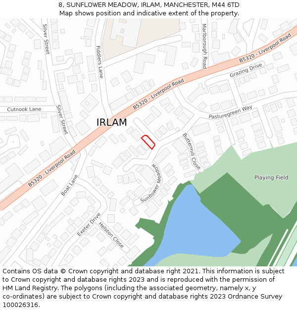 8, SUNFLOWER MEADOW, IRLAM, MANCHESTER, M44 6TD: Location map and indicative extent of plot