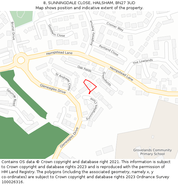 8, SUNNINGDALE CLOSE, HAILSHAM, BN27 3UD: Location map and indicative extent of plot