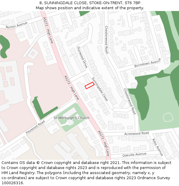 8, SUNNINGDALE CLOSE, STOKE-ON-TRENT, ST6 7BP: Location map and indicative extent of plot