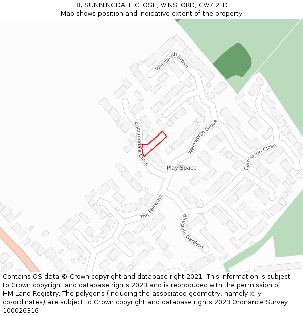 8, SUNNINGDALE CLOSE, WINSFORD, CW7 2LD: Location map and indicative extent of plot