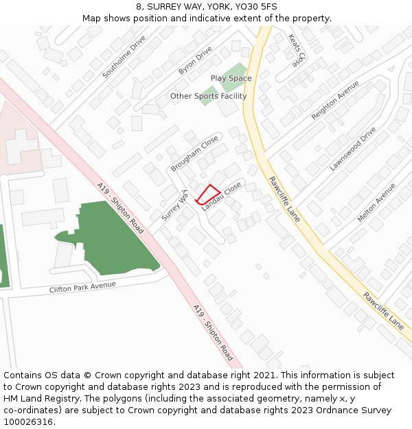 8, SURREY WAY, YORK, YO30 5FS: Location map and indicative extent of plot
