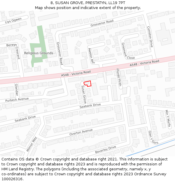 8, SUSAN GROVE, PRESTATYN, LL19 7PT: Location map and indicative extent of plot