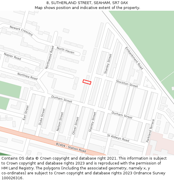 8, SUTHERLAND STREET, SEAHAM, SR7 0AX: Location map and indicative extent of plot