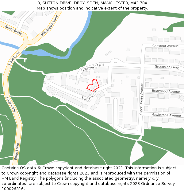 8, SUTTON DRIVE, DROYLSDEN, MANCHESTER, M43 7RX: Location map and indicative extent of plot