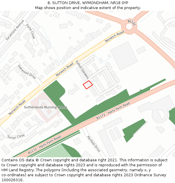 8, SUTTON DRIVE, WYMONDHAM, NR18 0YP: Location map and indicative extent of plot