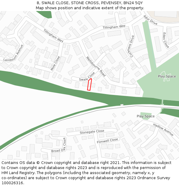 8, SWALE CLOSE, STONE CROSS, PEVENSEY, BN24 5QY: Location map and indicative extent of plot