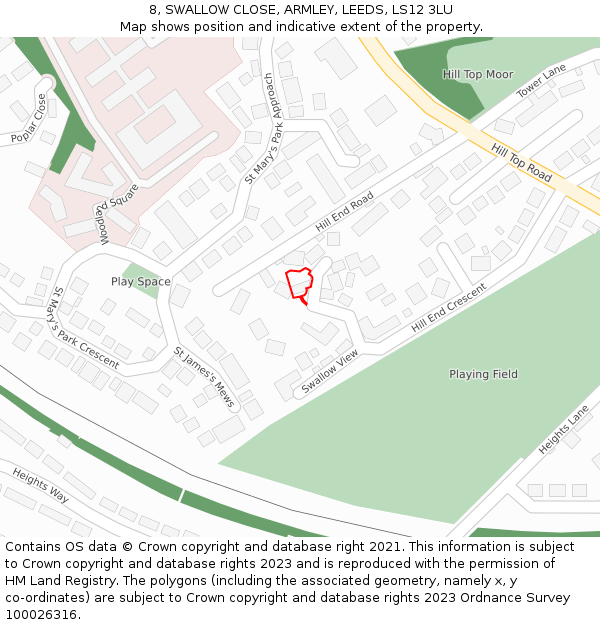 8, SWALLOW CLOSE, ARMLEY, LEEDS, LS12 3LU: Location map and indicative extent of plot