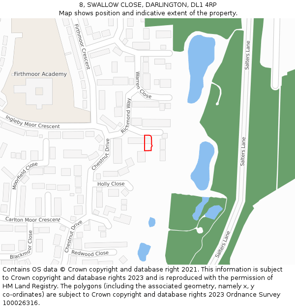 8, SWALLOW CLOSE, DARLINGTON, DL1 4RP: Location map and indicative extent of plot