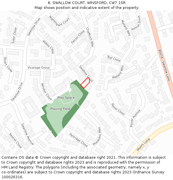 8, SWALLOW COURT, WINSFORD, CW7 1SR: Location map and indicative extent of plot