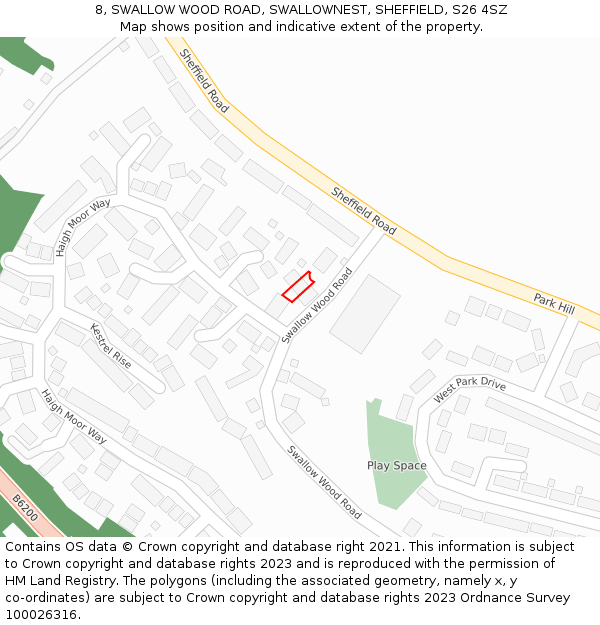 8, SWALLOW WOOD ROAD, SWALLOWNEST, SHEFFIELD, S26 4SZ: Location map and indicative extent of plot