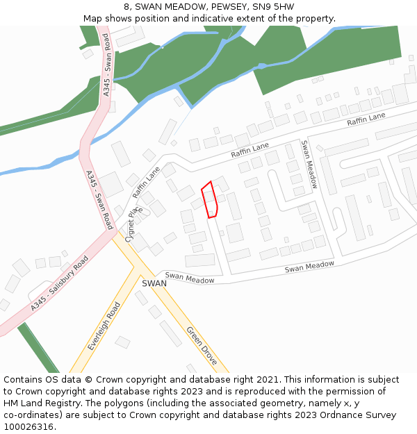 8, SWAN MEADOW, PEWSEY, SN9 5HW: Location map and indicative extent of plot