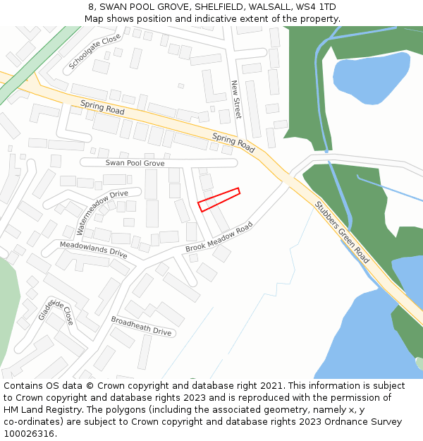 8, SWAN POOL GROVE, SHELFIELD, WALSALL, WS4 1TD: Location map and indicative extent of plot