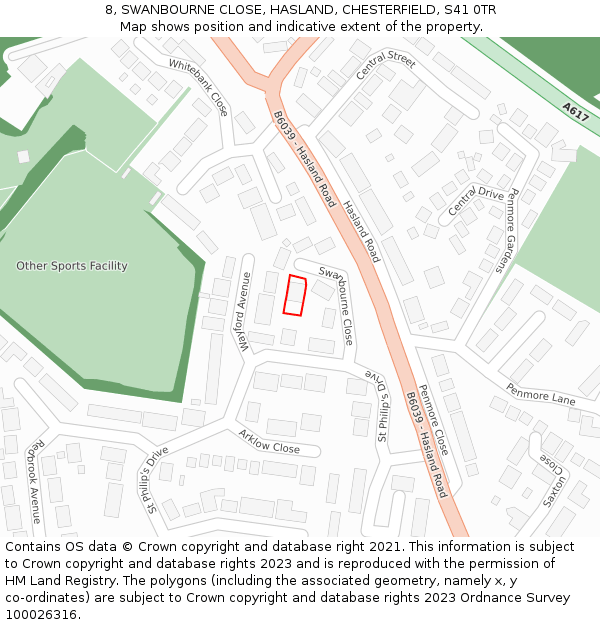 8, SWANBOURNE CLOSE, HASLAND, CHESTERFIELD, S41 0TR: Location map and indicative extent of plot