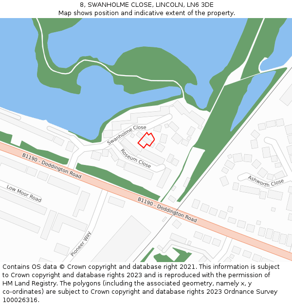 8, SWANHOLME CLOSE, LINCOLN, LN6 3DE: Location map and indicative extent of plot