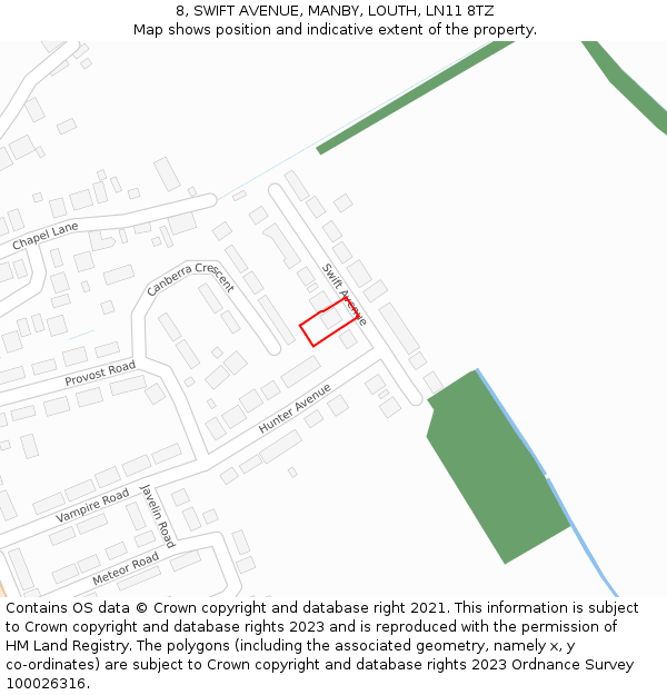 8, SWIFT AVENUE, MANBY, LOUTH, LN11 8TZ: Location map and indicative extent of plot