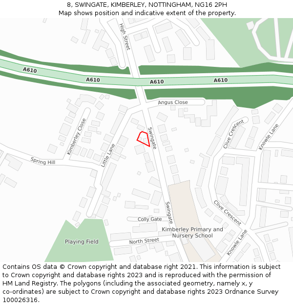 8, SWINGATE, KIMBERLEY, NOTTINGHAM, NG16 2PH: Location map and indicative extent of plot