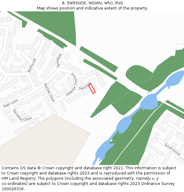 8, SWINSIDE, WIGAN, WN1 3NQ: Location map and indicative extent of plot