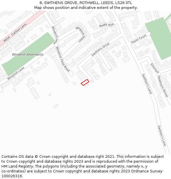 8, SWITHENS GROVE, ROTHWELL, LEEDS, LS26 0TL: Location map and indicative extent of plot