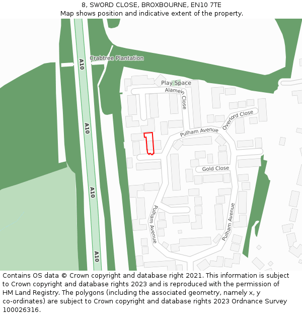 8, SWORD CLOSE, BROXBOURNE, EN10 7TE: Location map and indicative extent of plot